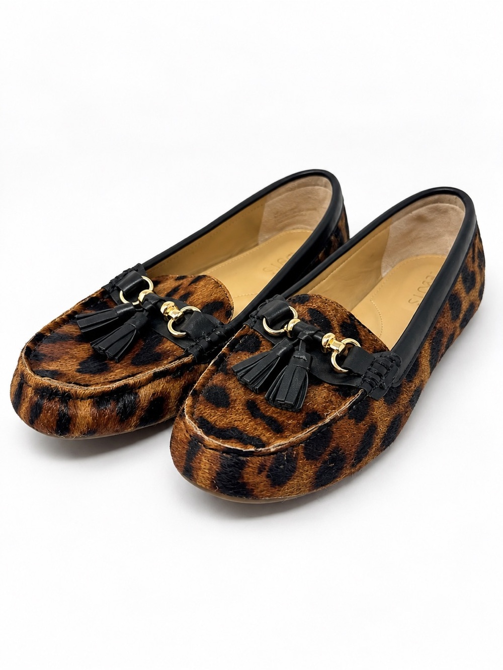Talbots Everson Calf Hair Leopard Tassel Driving Loafers 7M